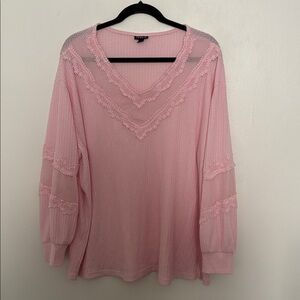 Torrid Plus Size 1X | 14/16 Waffle Knit V-Neck Long Sleeve Mesh Inset Sweatshirt